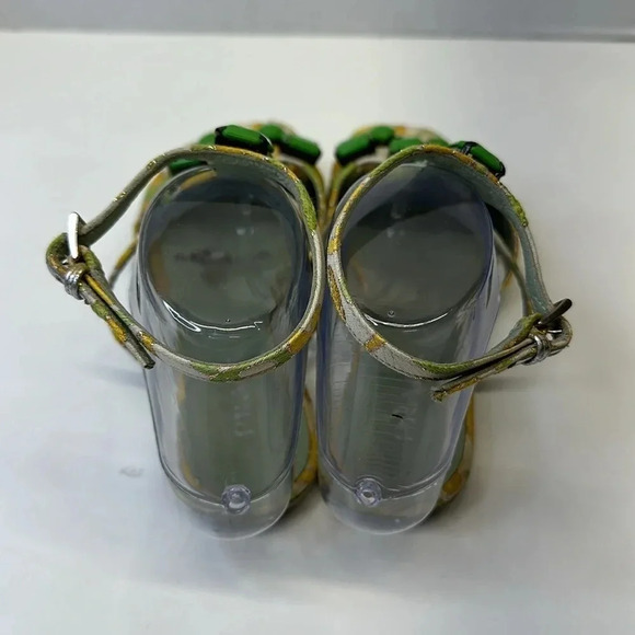 Prada T-Strap Open Toe Sandals Jacquard Floral Fabric Brocade Green Size 38 8 - Picture 4 of 10